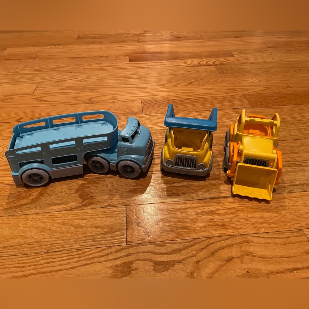 Green Toys Brand recycled plastic dump truck, car hauler, Excavator